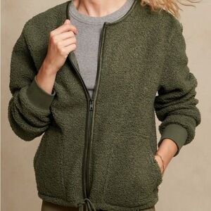 Banana Republic Womens Size S Sherpa Zip-Up Bomber Jacket Olive Green NWT